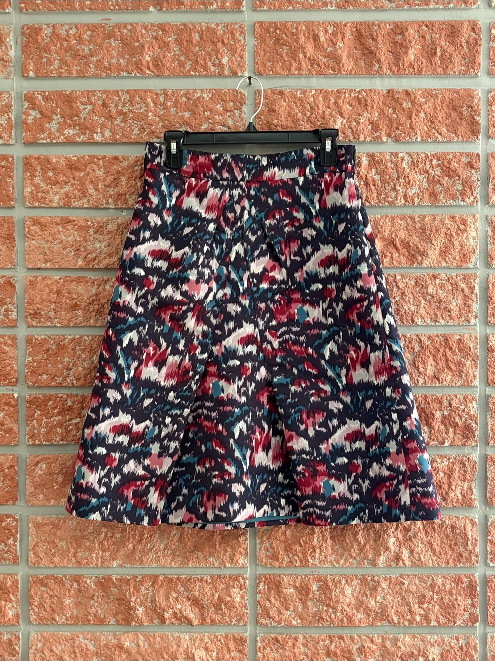 Abstract Floral A-Line Skirt in Navy, Burgundy & Teal